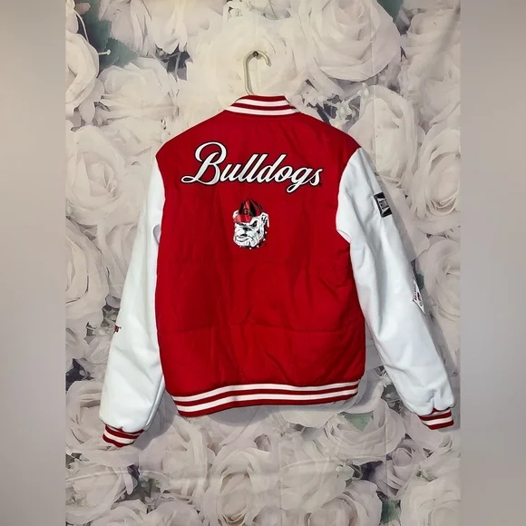 Women's WEAR by Erin Andrews Red Georgia Bulldogs Varsity Puffer Jacket Sz S New - Picture 6 of 10